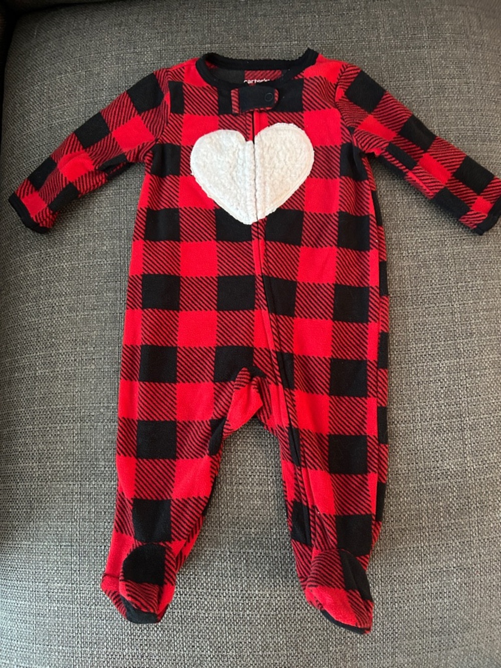 Carter's Red and Black Buffalo Plaid Heart Footed One-Piece